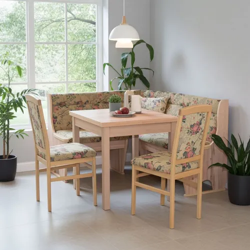 Eckbankgruppe 4-teilig in Eiche-NB/Braun Sitzgruppe Esszimmer-Set Speiseset Set