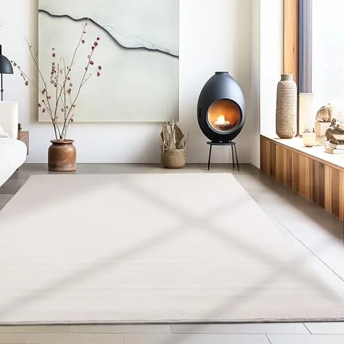 Carpetsale24 Waschbarer Teppich Kurzflor Läufer 60x110 cm Creme Modern Einfarbig Weich rutschfest Pflegeleicht Maschinenwaschbar für Flur Eingang Schlafzimmer Küche