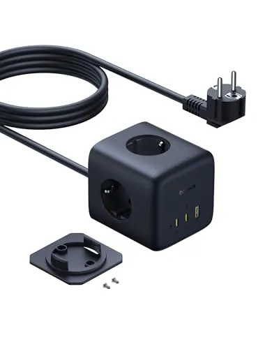 Baseus 67W Steckdosenwürfel, USB C Steckdosenleiste GaN6 USB C Ladegerät 3-Fach Steckdose mit Schalter, Tragbar PD-Ladegerät für MacBook, iPad, iPhone 16/15, Galaxy S25 Ultra, Zuhause, Büro, Reisen