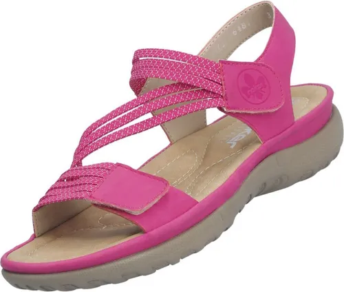 Rieker Riemchensandale fuchsia - Wanderschuhe mit sportlichem Stil, ideal für den Sommer. Die Sandalette bietet einen bequemen Keilabsatz und Gummizüge für optimalen Halt.