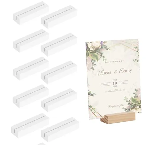 MATSOONY Kartenhalter Holz, 10 Stück Elegante Tischkartenhalter aus Massivholz für Hochzeiten, Feiern Events, Stabiler Menükartenhalter, Postkartenhalter, Natürlicher Look für Tischdekoration (Weiß)