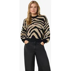 Noisy may Pullover in Beige - XL - Pullover mit Rundhals und Puffärmeln, engmaschigem Strickmuster und lockerem Schnitt. Ein modisches Tiger-Muster für einen trendigen Look.