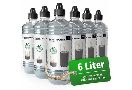 Monster24 Bioethanol Flüssiges Bio-Ethanol 96,6% Reinheit Tischkamin Tischfeuer Standkamin, (6 x 1 Liter)