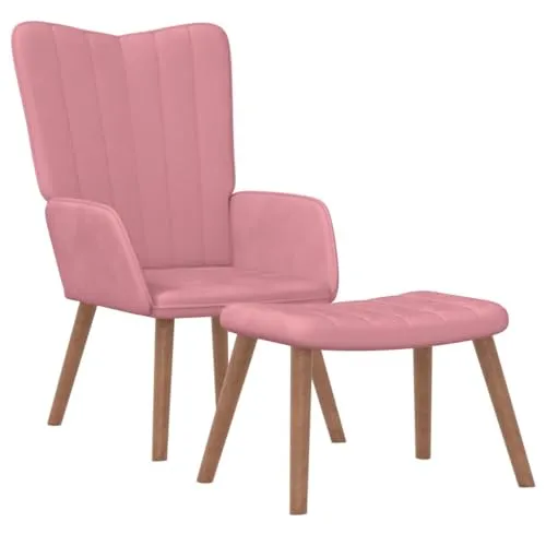 vidaXL Relaxsessel mit Hocker, Rosa Samt - Ohren- & Armlehnensessel, stilvoller Relaxstuhl mit stabilen Stahlrahmen und bequemer Schaumstoff-Polsterung für optimalen Komfort.