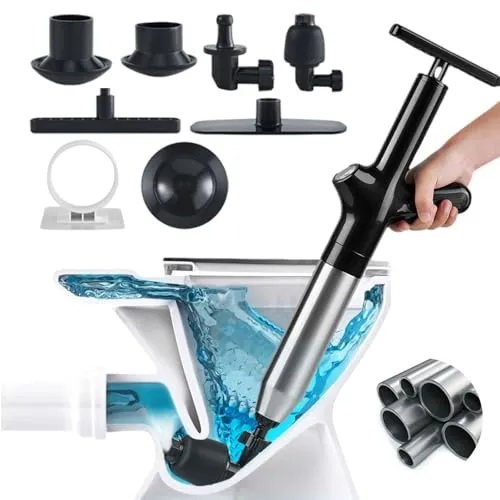 Wenbones Abflussreiniger Pumpe mit Luftkompression und Luftdruckanzeige, Pressluft Rohrreiniger mit 4 Saugnäpfen,Toilet Plunger für Reinigen Rohre Waschbecken Badezimmer Küchen (Schwarz)