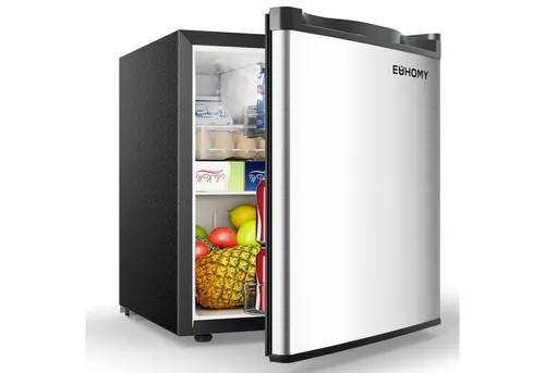 EUHOMY Kühlschrank 46L Mini-Kühlschrank mit Gefrierfach,reversibler Einzeltür Minikühlschrank, 45.8 cm hoch, 44.5 cm breit, 7-stufigem Thermostat Kühlfach, 39 dB, für Schlafzimmer/Büro