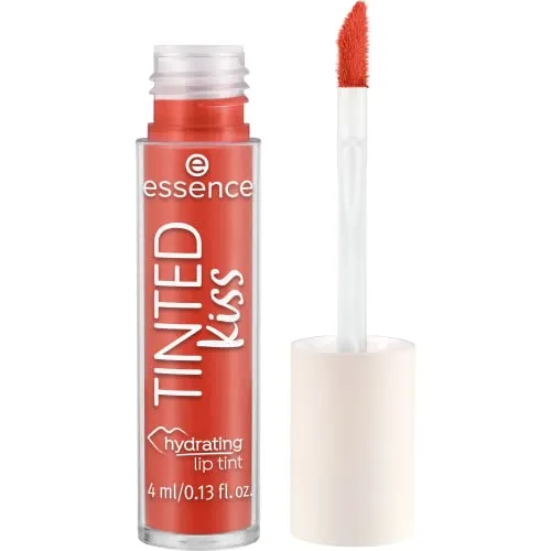 essence TINTED kiss hydrating lip tint, Lippenstift, Nr. 04, Rot, feuchtigkeitsspendend, langanhaltend, Expressergebnis, natürlich, vegan, ohne Parfüm, ölfrei, ohne Alkohol, 1er Pack (4ml)