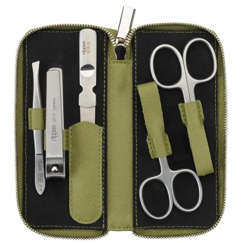 nippes Solingen Maniküre Set Verde, 5-teilig, vegan - Hochwertiges 5-teiliges Maniküreset aus rostfreiem Edelstahl, ideal für unterwegs. Das Etui aus veganem Eukalyptus-Leder vereint Nachhaltigkeit mit elegantem Design. Perfekt für professionelle Pflegeergebnisse, überall und jederzeit.