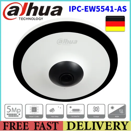 Dahua IPC-EW5541-AS 5MP Panoramic Fisheye Kamera - Überwachungskamera mit 5MP Auflösung, integriertem Mikrofon und IR-Technologie für klare Nachtaufnahmen bis 10m, ideal für Innen- und Außenbereiche.