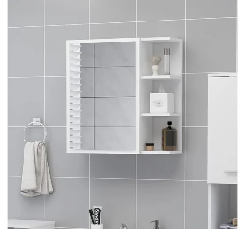 furnicato Badezimmerspiegelschrank 62,5 x 20,5 x 64 cm in Weiß mit Spiegel