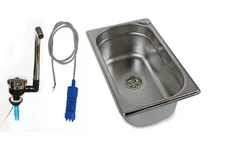 Camping Spüle mit Wasserhahn und Tauchpumpe 265x160x100 mm - Küchen- & Badezimmerwaschbecken, ideal für Camping und mobile Anwendungen, inklusive Wasserhahn und Tauchpumpe für einfachen Wasserzugang.