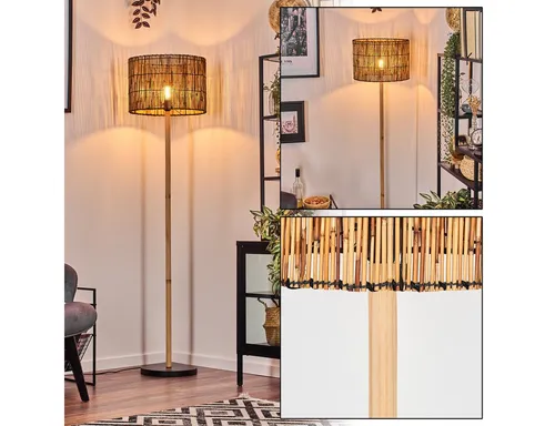 Hofstein Stehlampe aus Holz/Metall mit Bambusschirm - Boho-Style - Moderne Stehlampe für den Innenbereich, ideal für Esszimmer und Wohnzimmer. Mit Fußschalter und anpassbarem E27 Leuchtmittel bietet sie stilvolle Beleuchtung im skandinavischen Design.