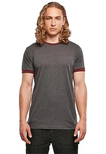 Build Your Brand Herren T-Shirt Ringer Tee Charcoal/Cherry XXL
