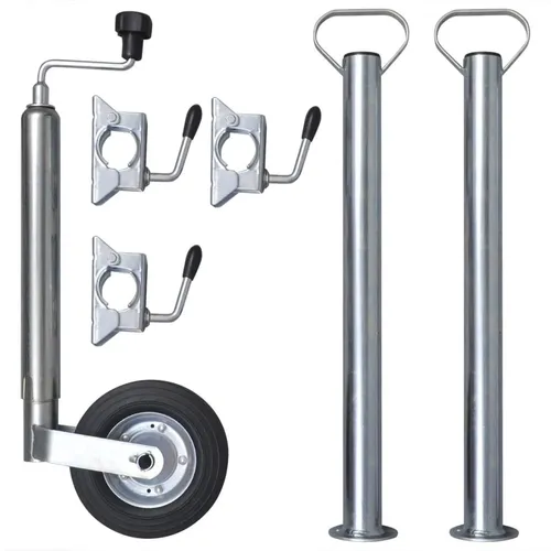 mm Stützrad mit 2 Abstellstützen & 3 Klemmhaltern 48 - Zubehör für Autoanhänger, rostbeständig und bis 150 kg belastbar - ideal für mittelgroße Anhänger und Wohnwagen mit höhenverstellbarem Stützrad.