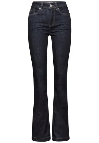 Street One Bootcut Jeans für Damen 3716708, Rinsed Dark Blue - Modische Bootcut Jeans im Slim Fit mit High Waist, ideal für einen lässigen Look. 5-Pocket-Design und bequeme Passform für den perfekten Tragekomfort.