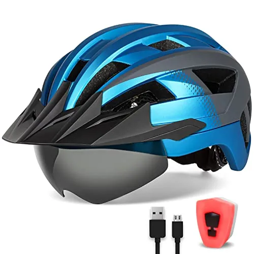 FUNWICT Fahrradhelm mit Visier und LED-Rücklicht, Leicht und Stylisch