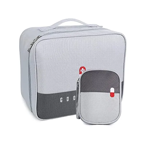 Romon 2 Stück Medikamententasche, Reiseapotheke Tasche Wasserdicht, Große & Klein Medikamententasche Reise, Tragbar Medizin Aufbewahrungstasche für Home Office Reisen, Grey