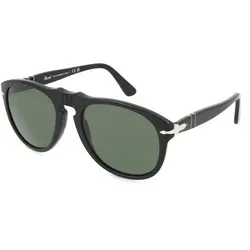 Persol 0PO0649 Herren-Sonnenbrille - Stilvolle Pilotbrille aus Acetat - Sportbrillen mit zeitlosem Design, schwarzem Acetat-Gestell und grünem Mineralglas für optimalen UV-Schutz und höchsten Tragekomfort.