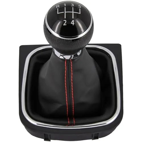 Recambo Schaltknauf + Schaltsack Set 5 Gang passend für VW Jetta V, 1K2, 2005-2010, Plug & Play, Auto Schalthebel Schaltmanschette, mit Rahmen, schwarz - chrom