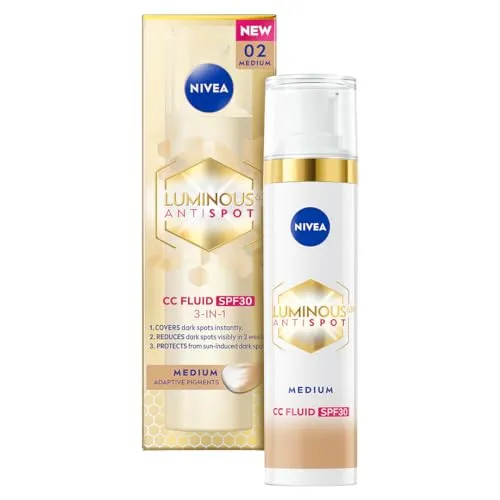 NIVEA LUMINOUS630® Anti-Tönung Creme CC SPF 30 - Farbton 02/Medium - CC Creme mit SPF 30 für gleichmäßigen Teint, reduziert sichtbar Verfärbungen in nur 2 Wochen und gleicht Hautunreinheiten aus.