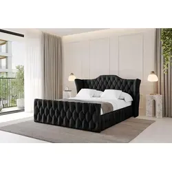 ALTDECOR MODY-Z Polsterbett mit Bettkasten 120x200 Schwarz - Modernes Polsterbett mit Stauraum und elegantem Design. Ideal für Schlafzimmer, bietet Komfort und Funktionalität. Das gepolsterte Kopfteil sorgt für Entspannung, während der geräumige Bettkasten praktischen Stauraum bietet.