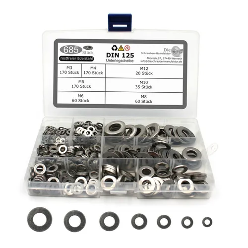 teiliges Set Unterlegscheiben DIN 125 Edelstahl Beilagscheibe M3-M12 685