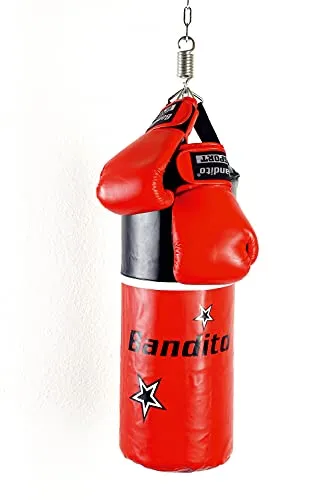 Bandito Boxsackset Junior, rot/schwarz, 60x25 cm - Boxsets für Kinder, ideal für das Training von Koordination und Schlagkraft, inklusive Boxhandschuhe.