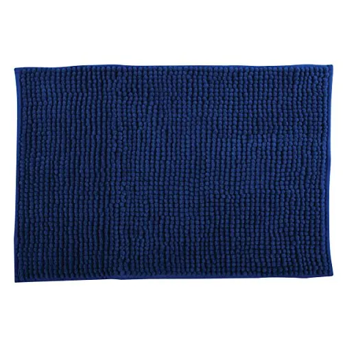 MSV - Chenille Badematte - Flauschiger Langer Mikrofaserflor, rutschfeste Rückseite - 40 x 60 cm - Dunkelblau - Maschinenwaschbar - Schnelltrocknungsschlaufe
