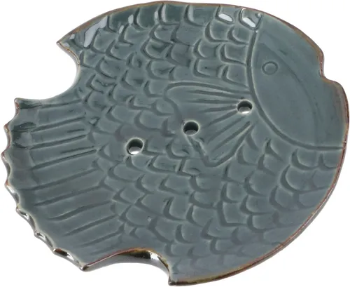 Exotische Keramik Seifenschale - Fisch/graublau - 2*12*12 cm