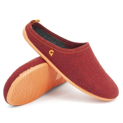 Gottstein Filzhausschuh Wool Slide-in für Damen & Herren - 100% Schurwolle, Re-red/Orange, Größe 39 - Hausschuhe aus 100% Schurwolle, bequem und pflegeleicht. Ideal für drinnen und draußen mit anatomischer Passform und elastischem Fersenriemen.