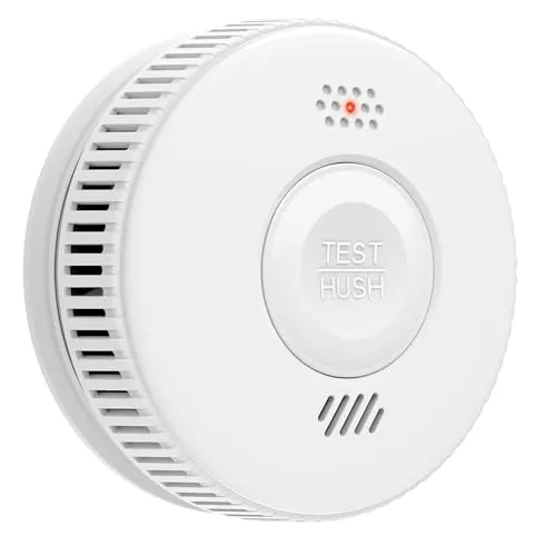 Rauchmelder mit austauschbarer 3-Jahres-Batterie | TÜV & EN14604-Zertifiziert | Photoelektrischer Brandmelder mit Stummschalttaste, Klebepad & Selbsttest | für Living Room, Bedroom, Basement, Garage