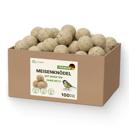 Meisenknödel Premium mit Insekten 100 x ca.90 Gramm - Meisenknödel für Wildvögel, 100% natürliche Zutaten, ohne Netz, ideal für Knödelhalter, hergestellt in Deutschland, mindestens 9kg Gesamtgewicht.