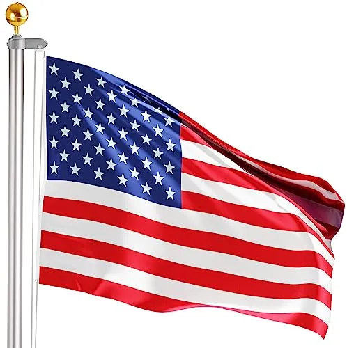 BRUBAKER 6m Fahnenmast mit USA Flagge & Kugelspitze Gold - Robuster Aluminium Flaggenmast für Garten & Camping - Zeige deine US-Amerika Flagge bei Sportevents oder im Garten! Der 6m lange, wetterbeständige Fahnenmast aus Aluminium bietet stabilen Halt und ist einfach aufzubauen. Ideal für jeden Anlass!