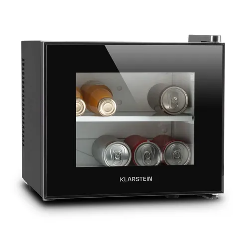Klastein Kühlschrank B 65 Watt 10Liter - Kompakter Getränkekühlschrank - Kühlschrank mit 10 Litern, LED-Innenbeleuchtung und herausnehmbarer Glas-Schublade, ideal für Büros oder kleine Räume.