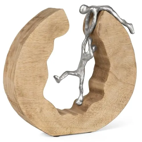 Moritz Skulptur Teamwork - Handgemachte Deko Figur aus Mangoholz - Moderne Statue für Wohnzimmer und Büro, einzigartig geschnitzt aus Mangoholz und verziert mit Aluminiumfiguren - symbolisiert Teamarbeit und Zusammenhalt.
