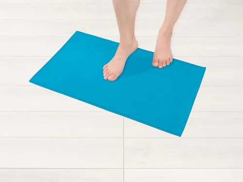 Hammetex 100% Baumwolle rutschfeste Badematte, 43x61 cm Badvorleger für Badezimmer WC, Saugfähig Schnelltrocknend Waschbar Bad Fußmatten, Türkis