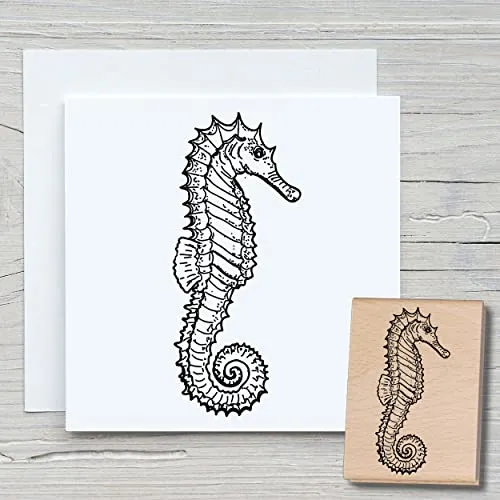 NEWSTAMPS Stempel Seepferdchen Motivstempel aus Holz & Gummi zum Karten basteln, Holzstempel, Wasser, Maritim & Meer, Scrapbook, Textilstempel, Deko, Kinder