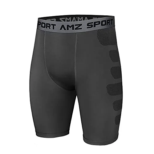 AMZSPORT Herren Kompressionsshorts Sport Shorts Kurze Hose Schnell Trocknend Funktionsunterwäsche, Grau, L