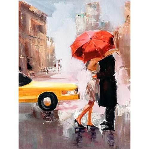 Fine Art Prints Großer Wandkunstdruck auf Leinwand, Motiv: Menschen küssender Regenschirm, Stadt, Premium-Poster