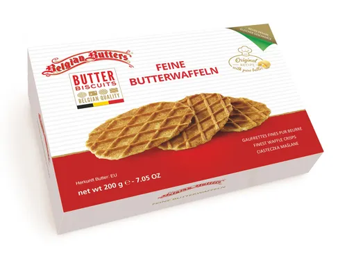 Belgian Butters Butterwaffeln 200g - Köstliche Butterwaffeln aus Belgien, ideal als Snack oder zum Kaffee, mit einem hohen Anteil an Butter für unvergleichlichen Geschmack.