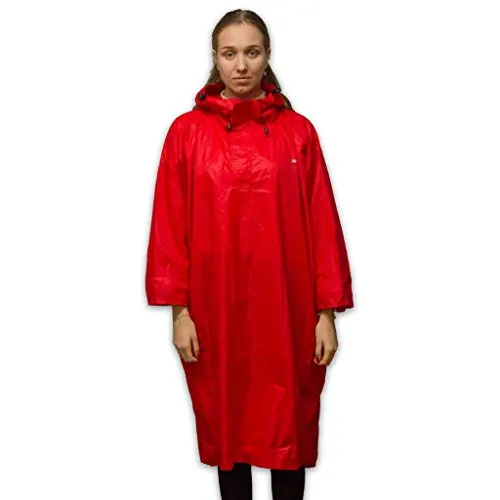 LOWLAND OUTDOOR Regenponcho - Wasserdicht, Rot, XL - Funktionsjacke mit 7000mm Wassersäule, atmungsaktiv und multifunktional – ideal als Poncho, Unterlage oder Sonnendach für Outdoor-Abenteuer.