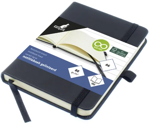 kangaro Notizbuch 96 Blatt DIN A6 liniert schwarz