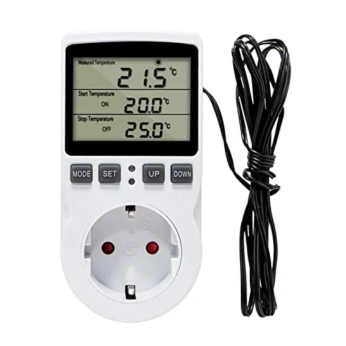 Thermostat Steckdose Temperaturregler Temperaturschalter Steckdosenthermostat: 230 V Thermostat Steckdose Mit Fühler, Heating Cooling Temperature Switch for Greenhouses, Aquariums, Heating, Cooling