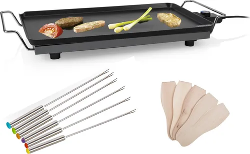Teppanyaki Tischgrill 2500W mit 60x36cm Grillplatte und 6 Gabeln - Genießen Sie asiatische Abende mit diesem kompakten Teppanyaki Tischgrill. Ideal für bis zu 6 Personen, schnell einsatzbereit und mit praktischer Antihaftbeschichtung für müheloses Kochen und Reinigen.