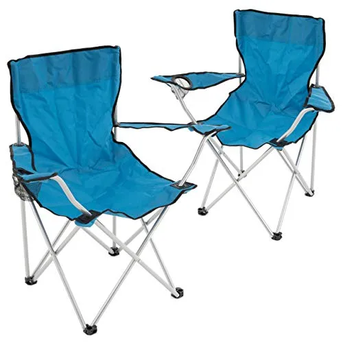 Nexos Trading 2er Set Angelstuhl AngelhockerFaltstuhl Campingstuhl Klappstuhl mit Armlehne Getränkehalter 86x42x42 cm bis 100 kg belastbar incl. Tragetasche Farbe wählbar (blau)