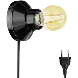 ledscom.de E27 Porzellan Lampen-Fassung Elektra, rund Stecker Schalter, schwarz + LED gold max. 778lm, 3-Stufen dimmen, extra-warmweiß