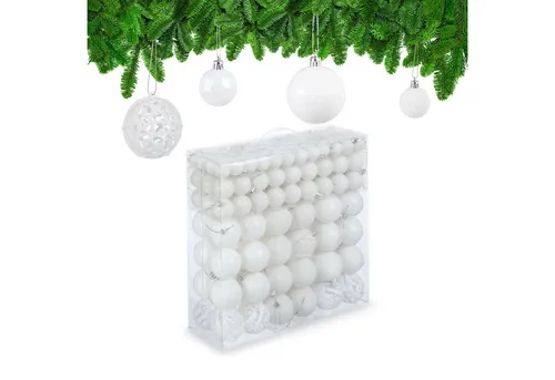Relaxdays Weihnachtskugeln 150er Set - Glitzernde, Matte & Glänzende Christbaumkugeln - Großes 150er Set weißer Weihnachtskugeln aus robustem Kunststoff für einen festlich geschmückten Tannenbaum. Vielfältige Oberflächen sorgen für eine stimmungsvolle Atmosphäre.