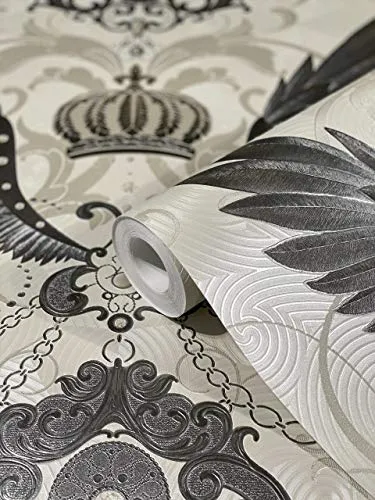 Marburg Tapete Beige Silber Edelstein Krone Flügel in beige von marburg