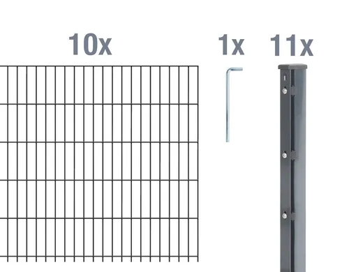 Alberts Doppelstabmattenzaun 6-5-6, anthrazit, Komplettset für Garten - Robuster Doppelstabmattenzaun mit 25 m Länge und 1,43 m Höhe. Ideal für langlebige und kostengünstige Einzäunungen. Verzinkte Matten und Pfosten sorgen für hohen Korrosionsschutz.