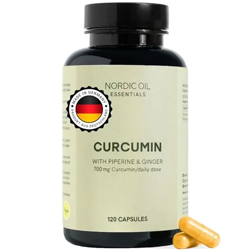 Kurkuma Kapseln | Hochdosiert mit 700 mg Curcumin je Tagesdosis aus Kurkuma Pulver Extrakt | 120 vegane Curcuma Kapseln | Mit Piperin & Ingwer | Nordic Oil